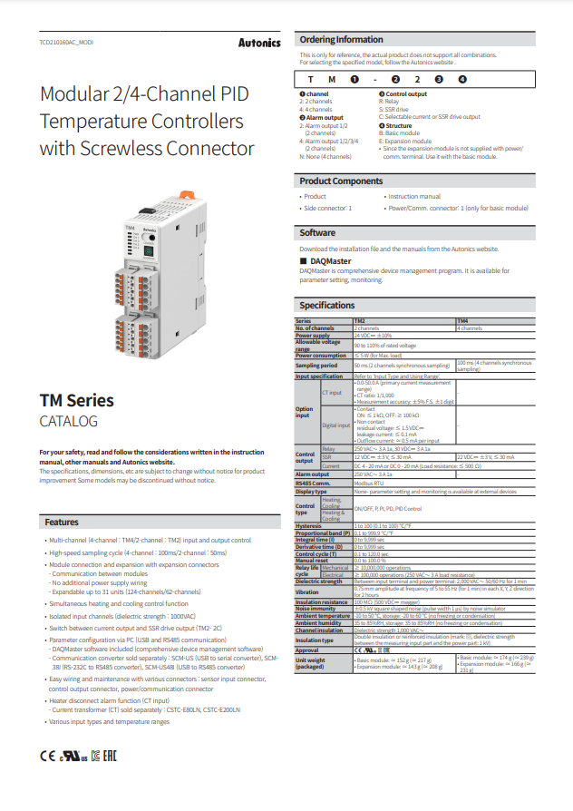AUTONICS TM CATALOG TM SERIES: MODULAR 2/4-CHANNEL PID TEMPERATURE CONTROLLERS WITH SCREWLESS CONNECTOR